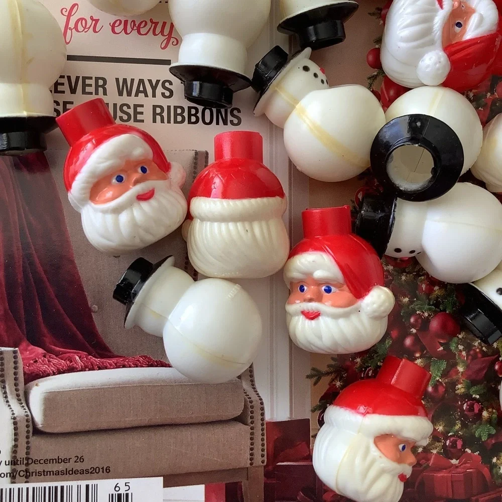 Vintage Mini Santa Head & Snowmen Christmas Light Covers
